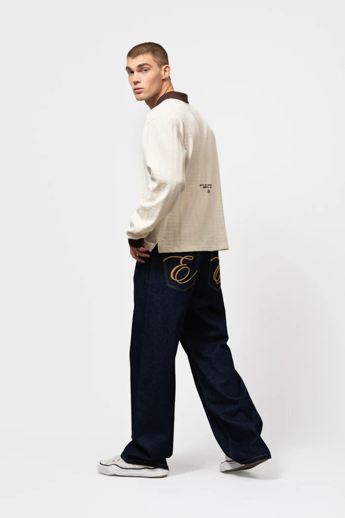 ASH KNIT LONGSLEEVE POLO OFF-WHITE & BROWN