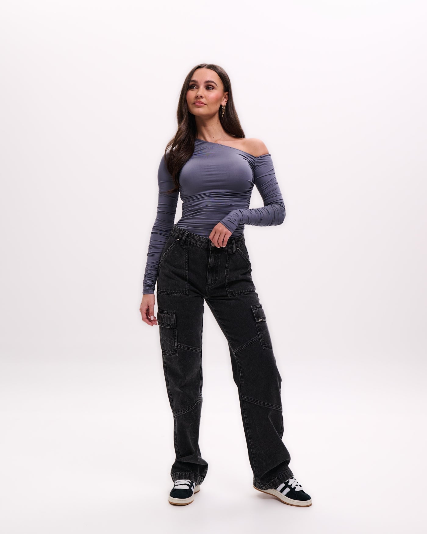 Malelions Women Drape Bodysuit | Dark Grey