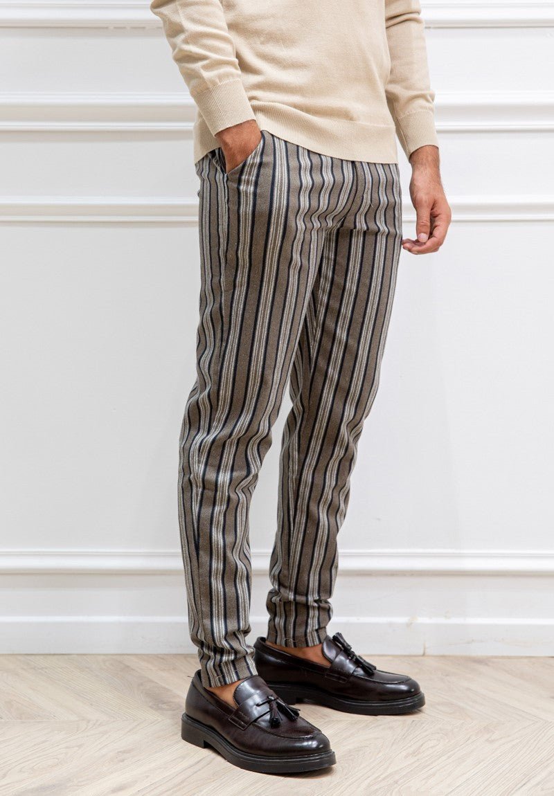 Chino broek - gestreept bruin