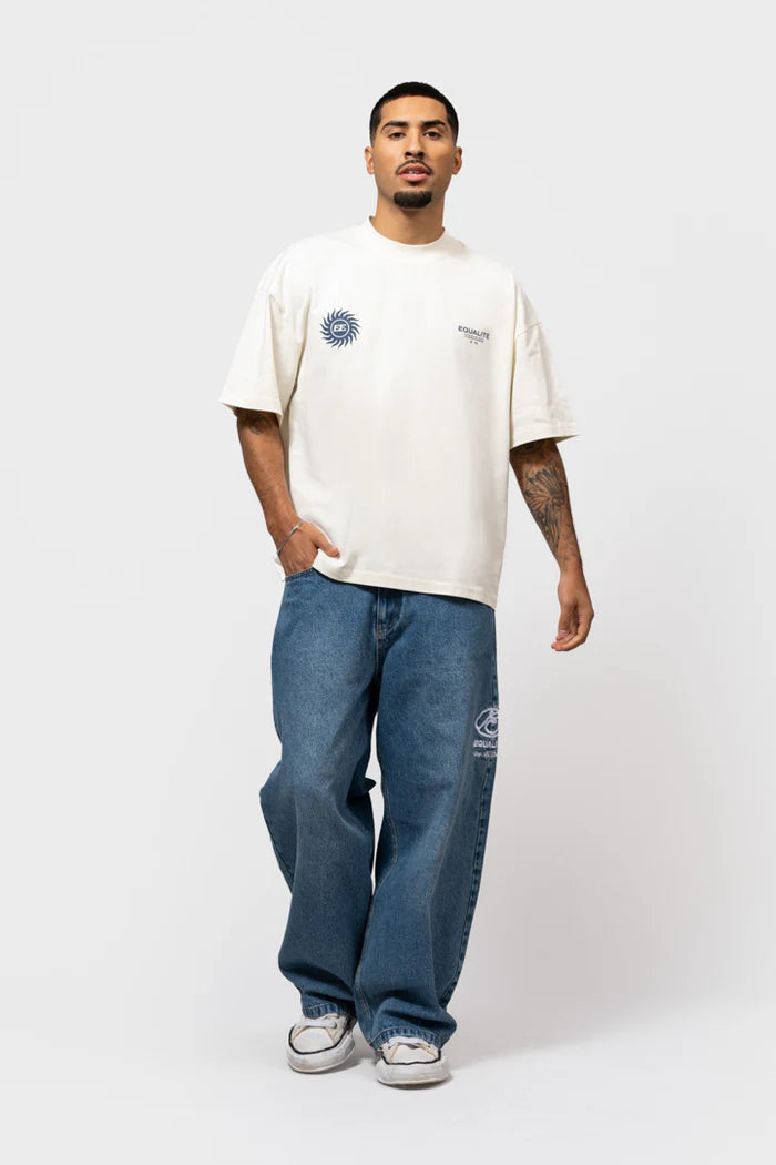 SUNNY BOXY FIT TEE OFF-WHITE & NAVY