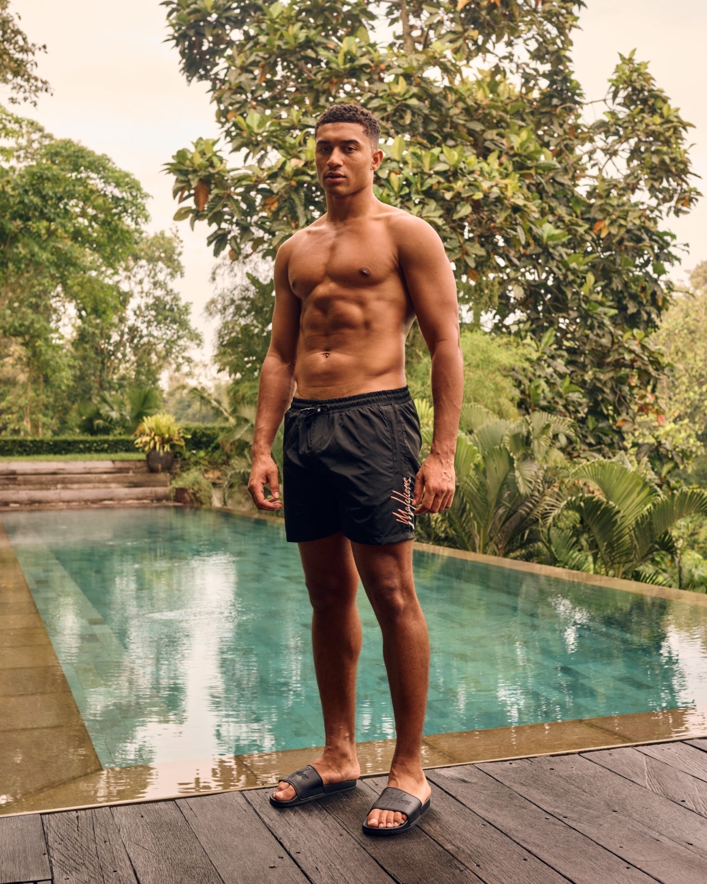Malelions Men Split Swim Shorts | Black/Coral