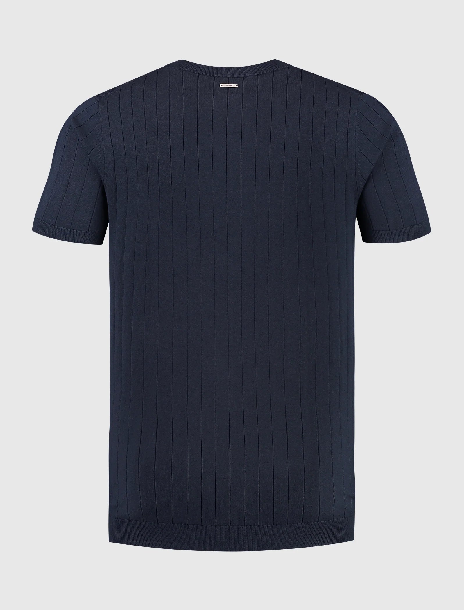 PURE PATH VERTICAL STRIPED KNITWEAR T-SHIRT NAVY