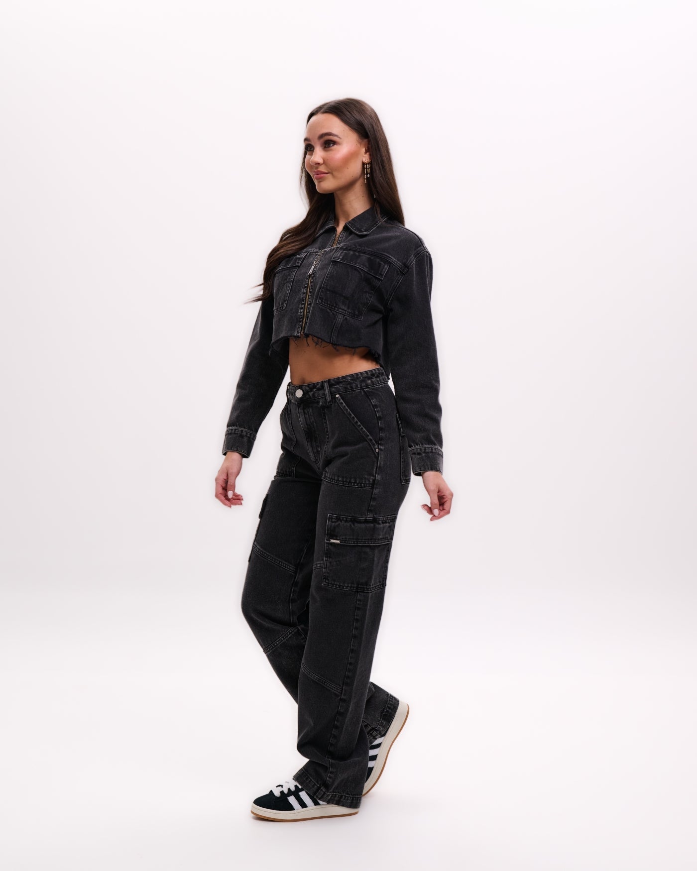 Malelions Women Cropped Cargo Jacket | Black
