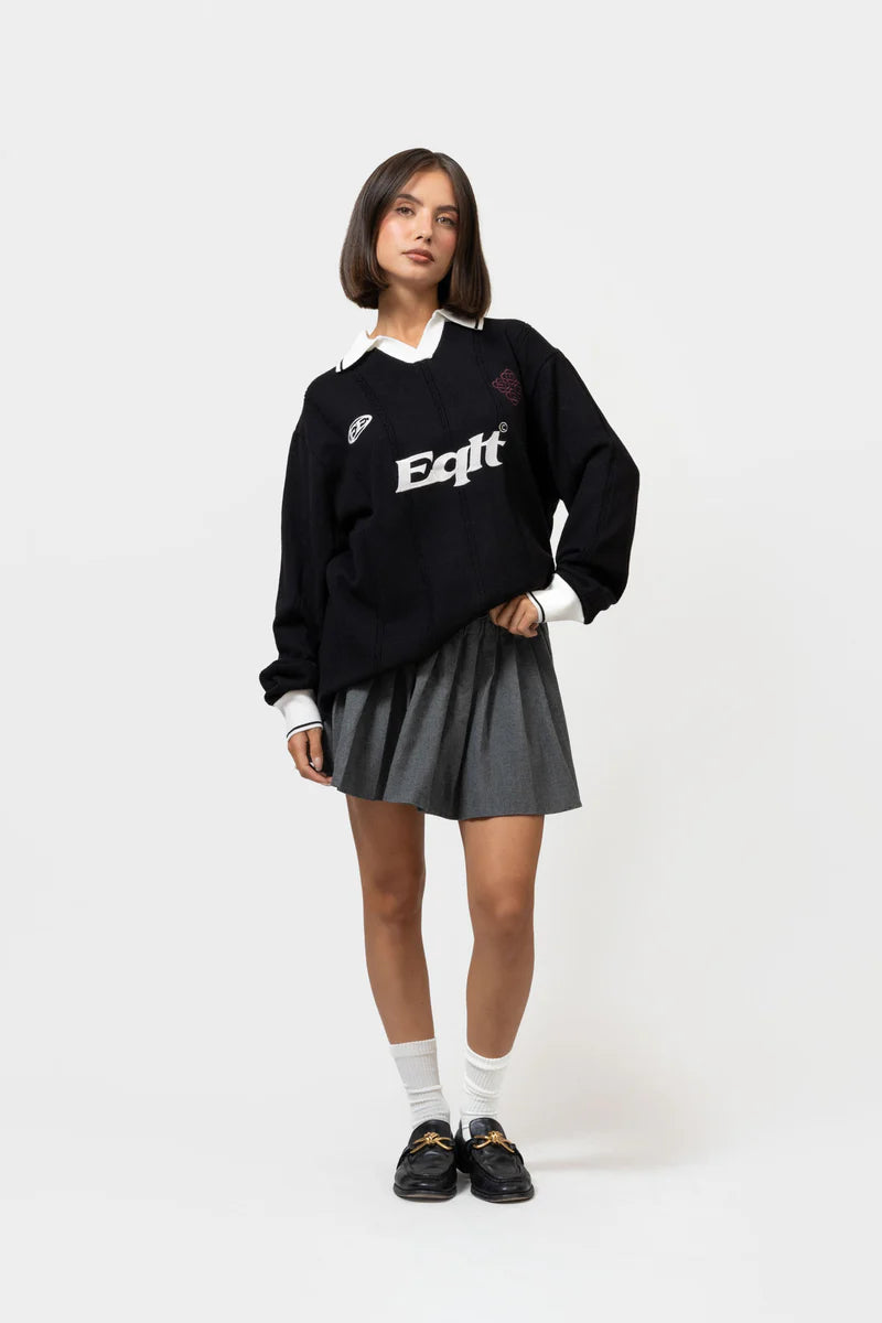 KNIT JERSEY LONGSLEEVE POLO BLACK