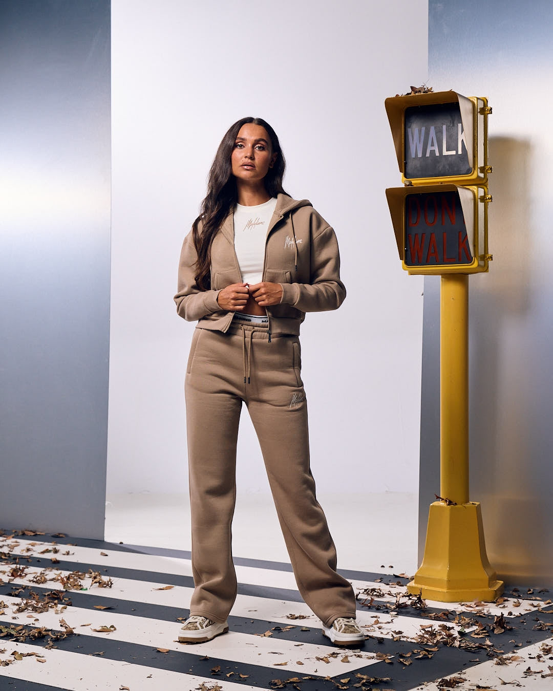 Malelions Women Cropped Zip Hoodie | Taupe