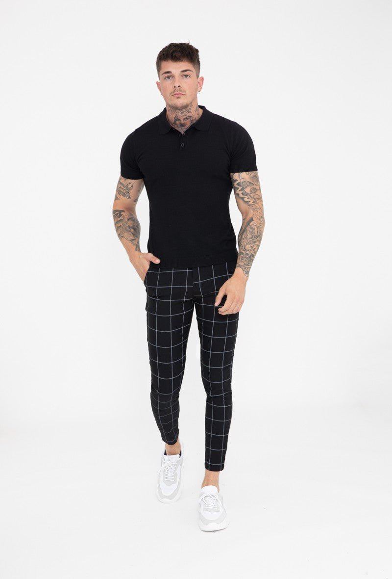 Chino broek - geblokt zwart