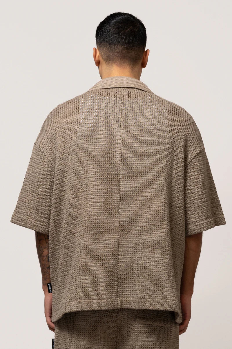 LYRA KNITTED CROCHED SHIRT TAUPE