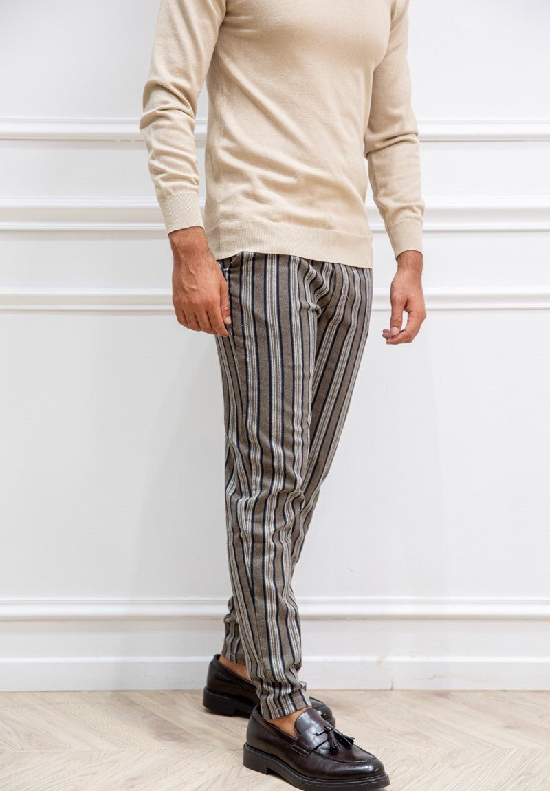 Chino broek - gestreept bruin