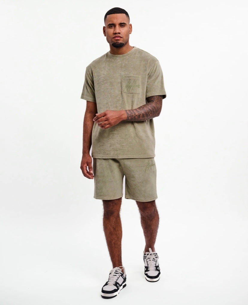 MALELIONS MEN SIGNATURE TOWELLING SHORTS - DRY SAGE