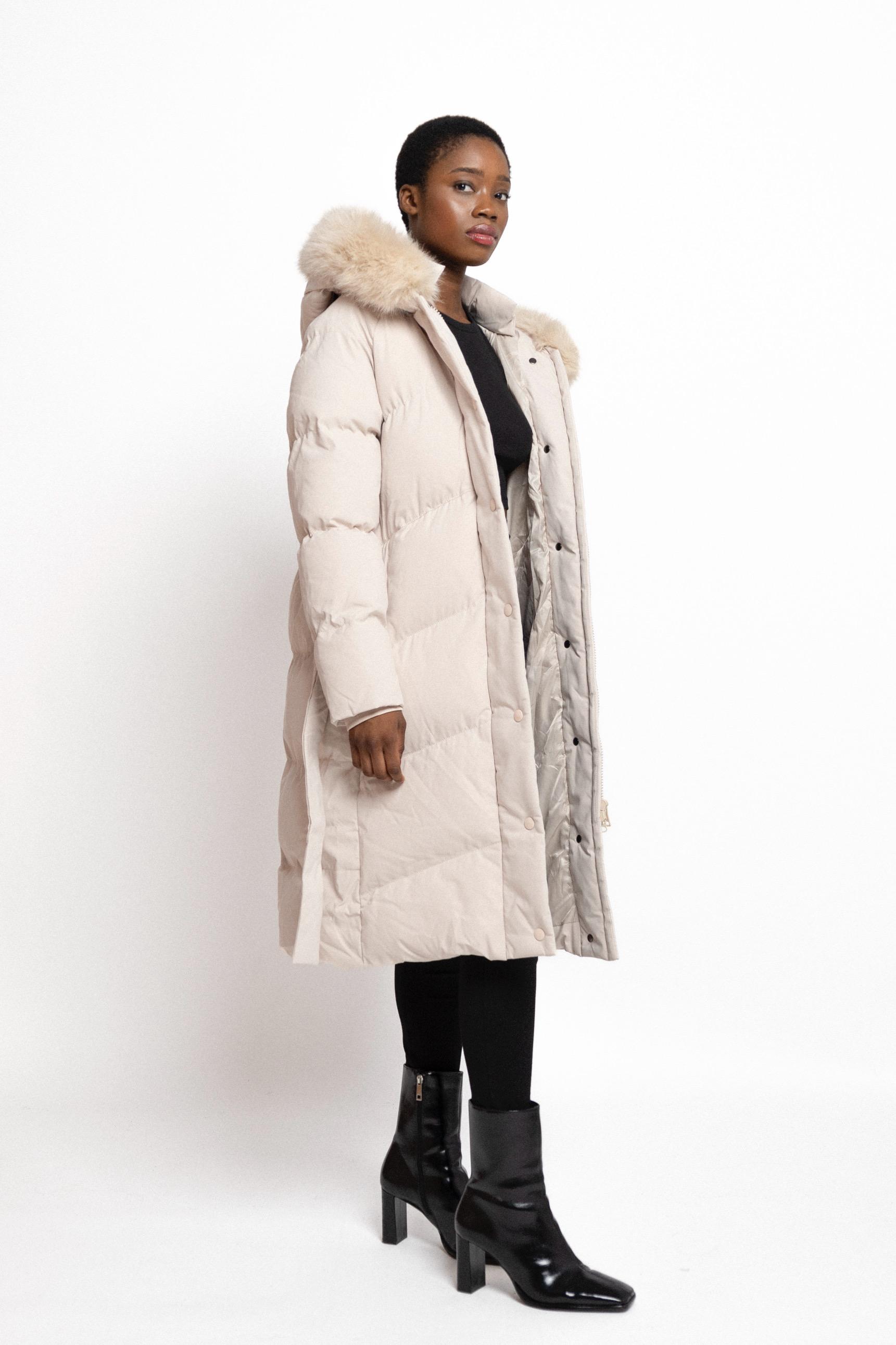 Mila - Lange winter jas puffer — Beige