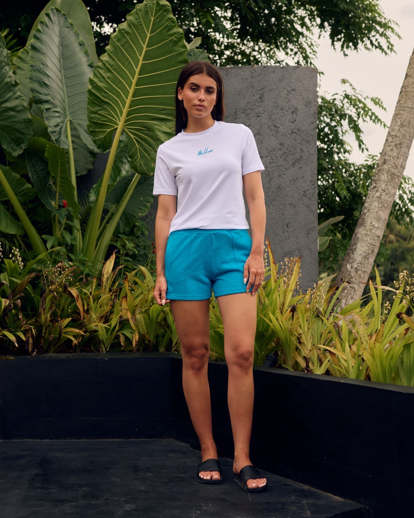 Malelions Women Kiki T-Shirt | White/Azzurro