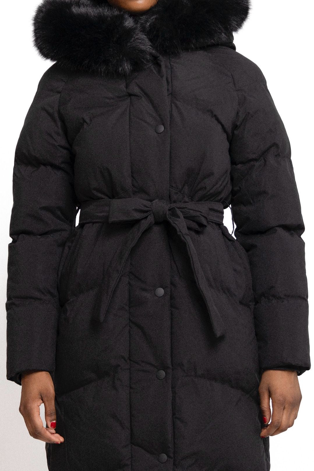 Mila - Lange winter jas puffer — Zwart