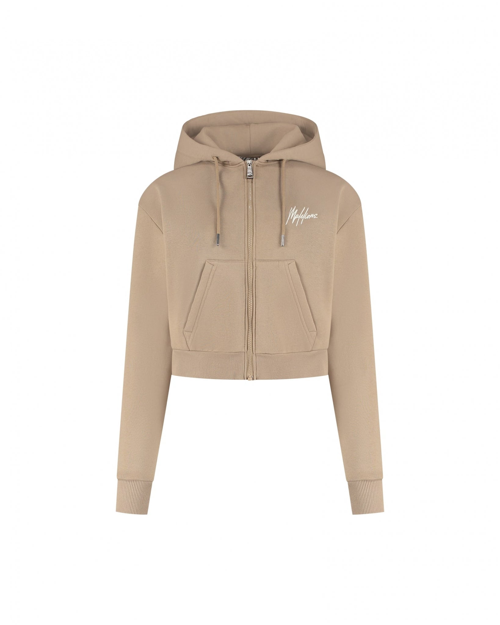 Malelions Women Cropped Zip Hoodie | Taupe