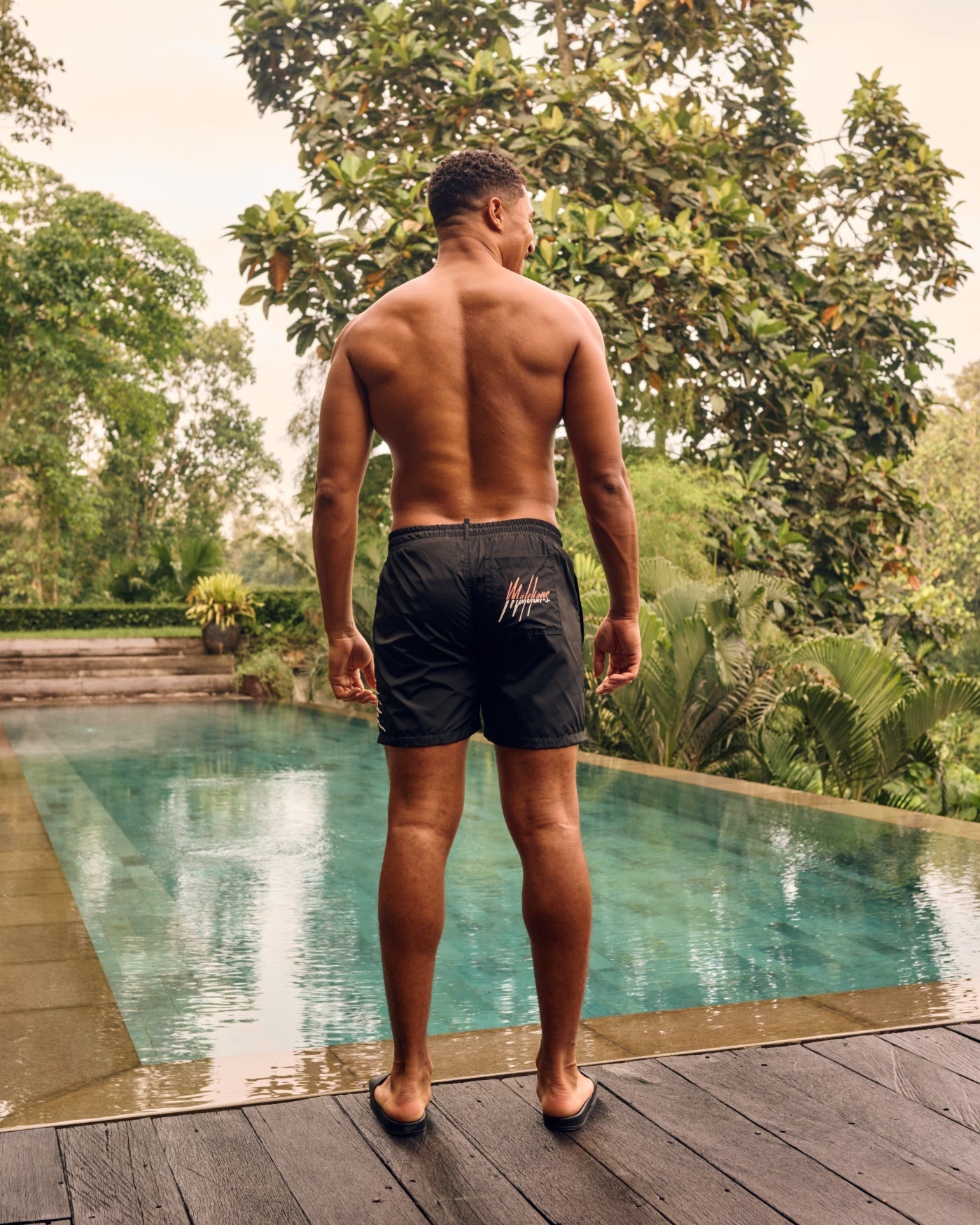 Malelions Men Split Swim Shorts | Black/Coral