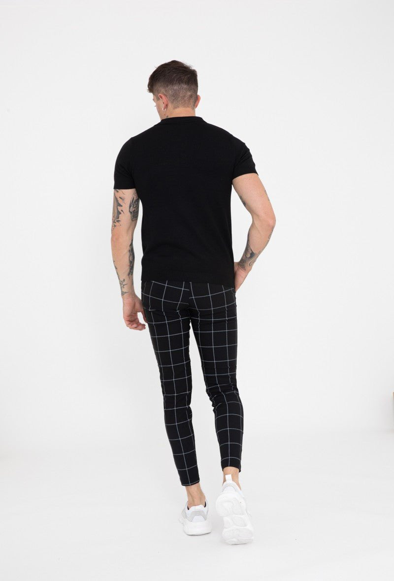 Chino broek - geblokt zwart