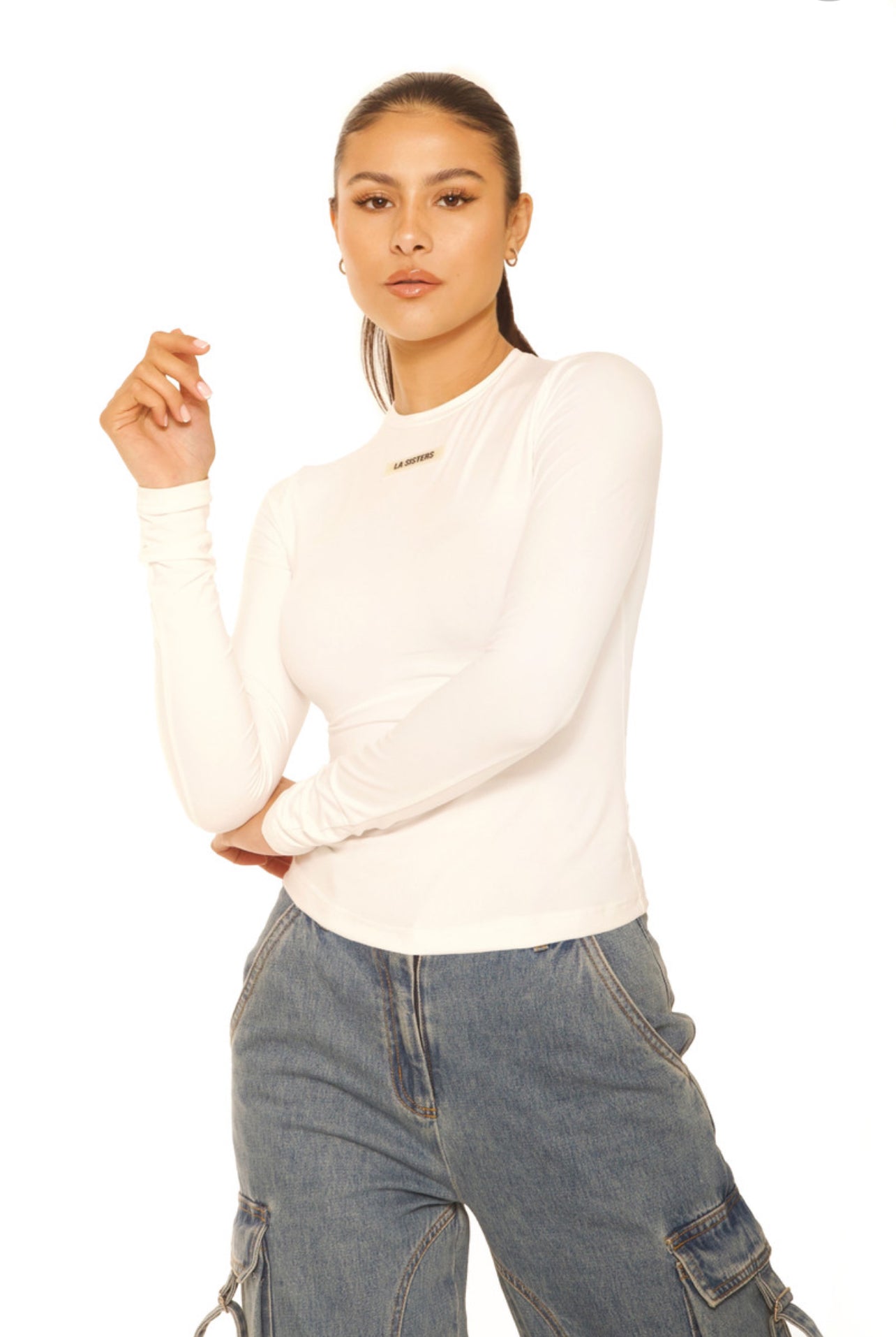 LA SISTERS LONG SLEEVE ESSENTIAL TOP WHITE