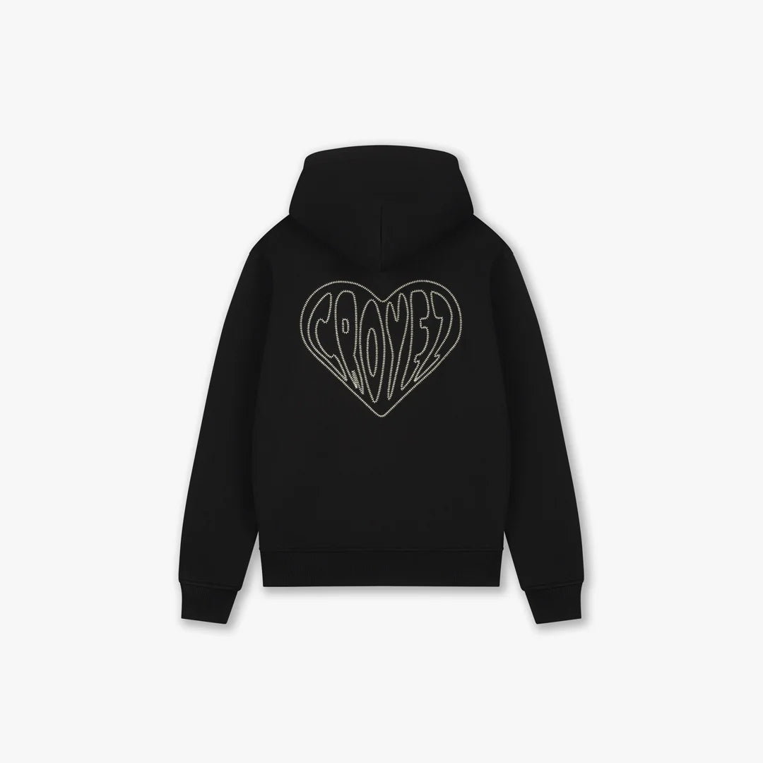 Croyez Stitched Heart Zip Hoodie | Black / Light Yellow