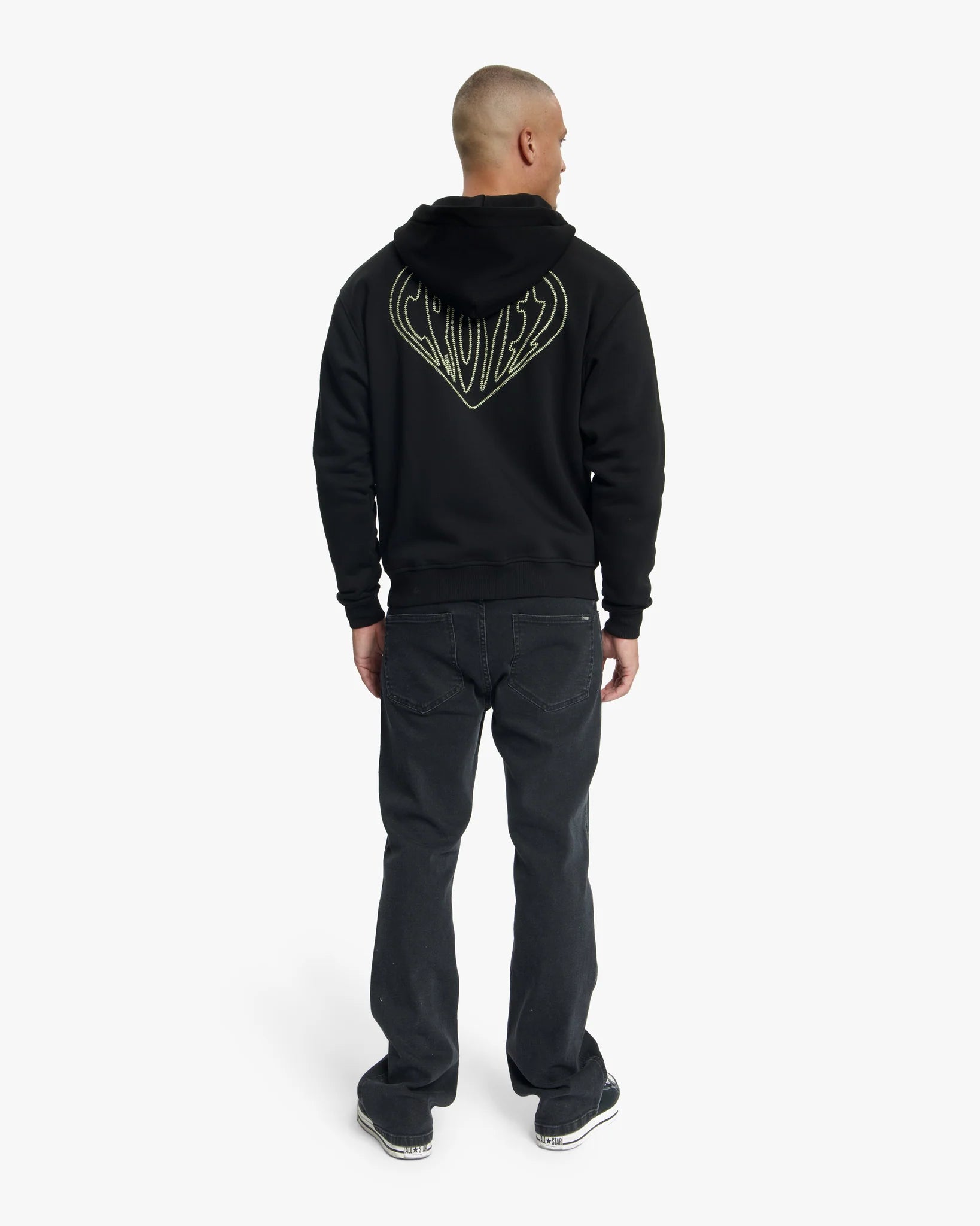 Croyez Stitched Heart Zip Hoodie | Black / Light Yellow