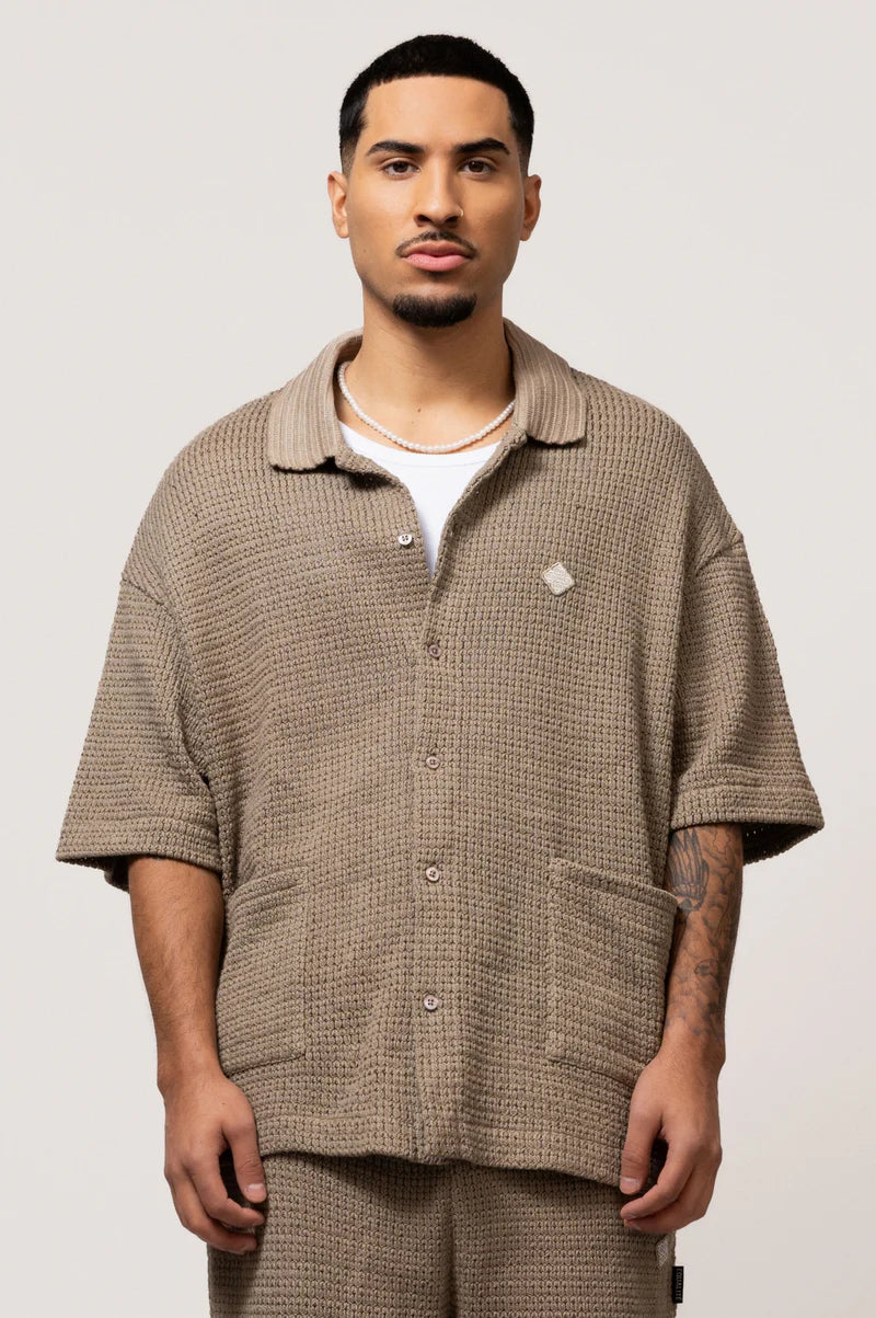 LYRA KNITTED CROCHED SHIRT TAUPE