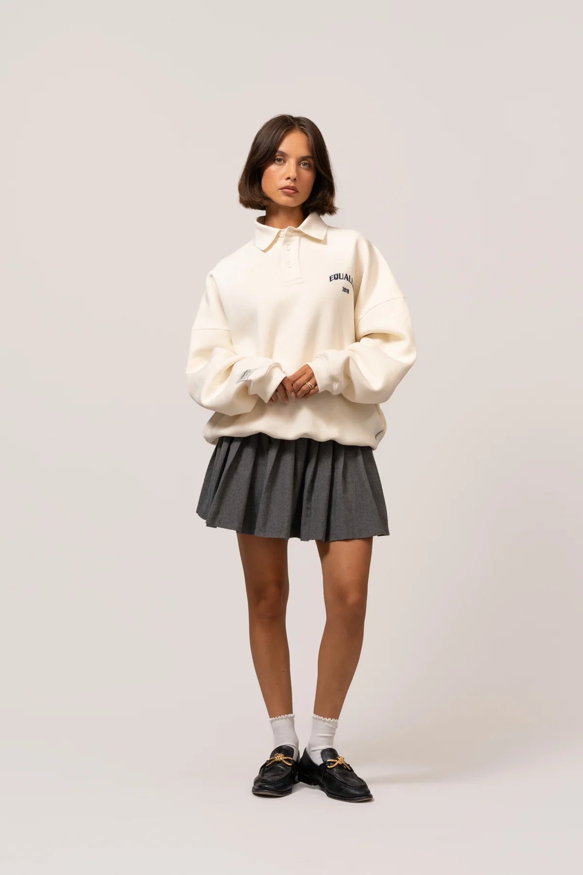 VARSITY POLO SWEATER OFF-WHITE & NAVY