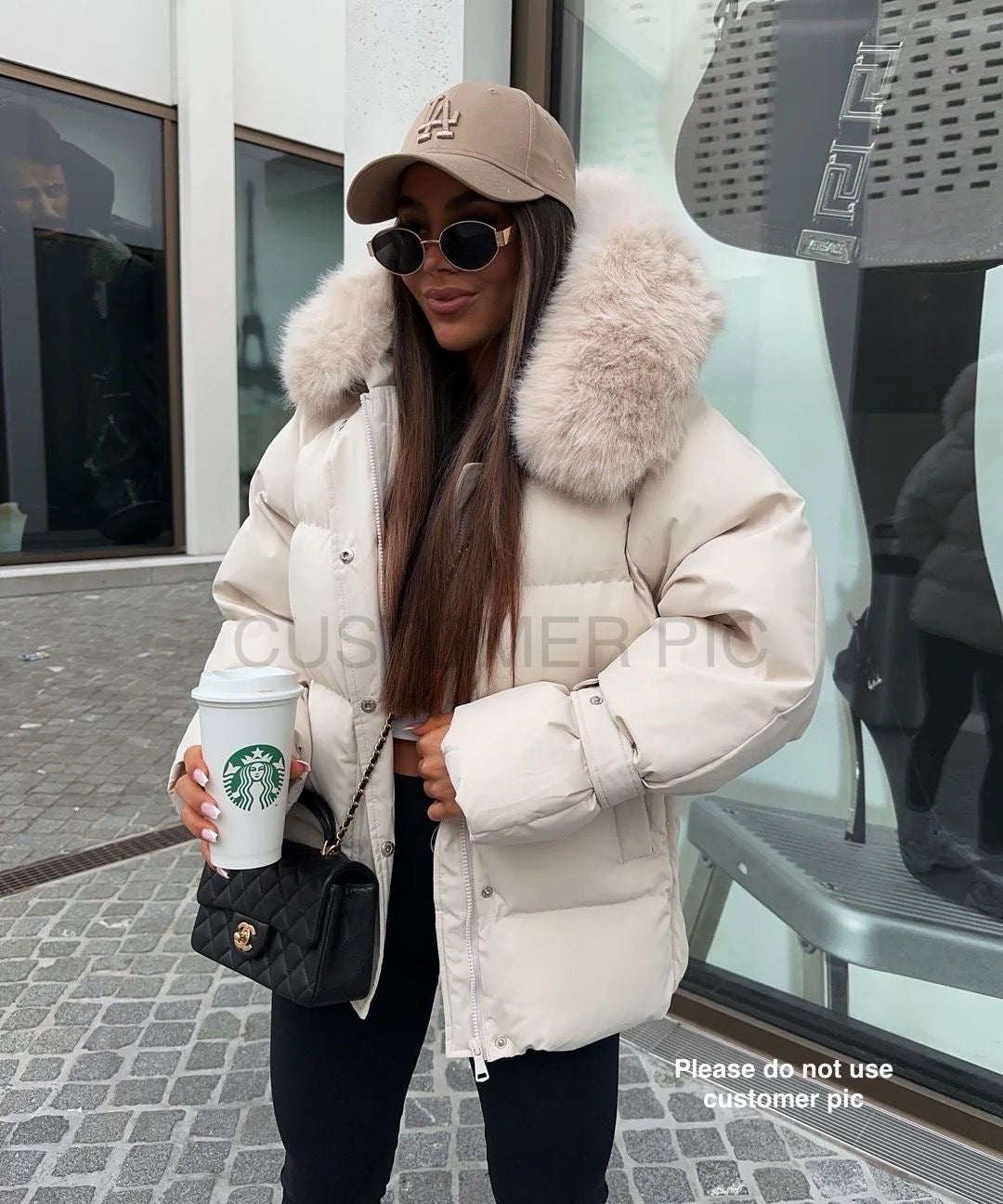 Lara - middel winter jas puffer - Beige