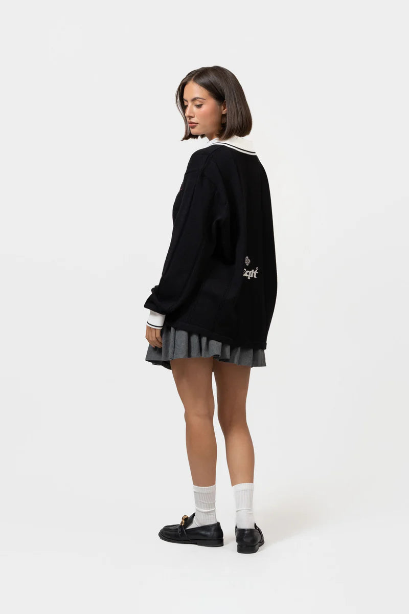 KNIT JERSEY LONGSLEEVE POLO BLACK
