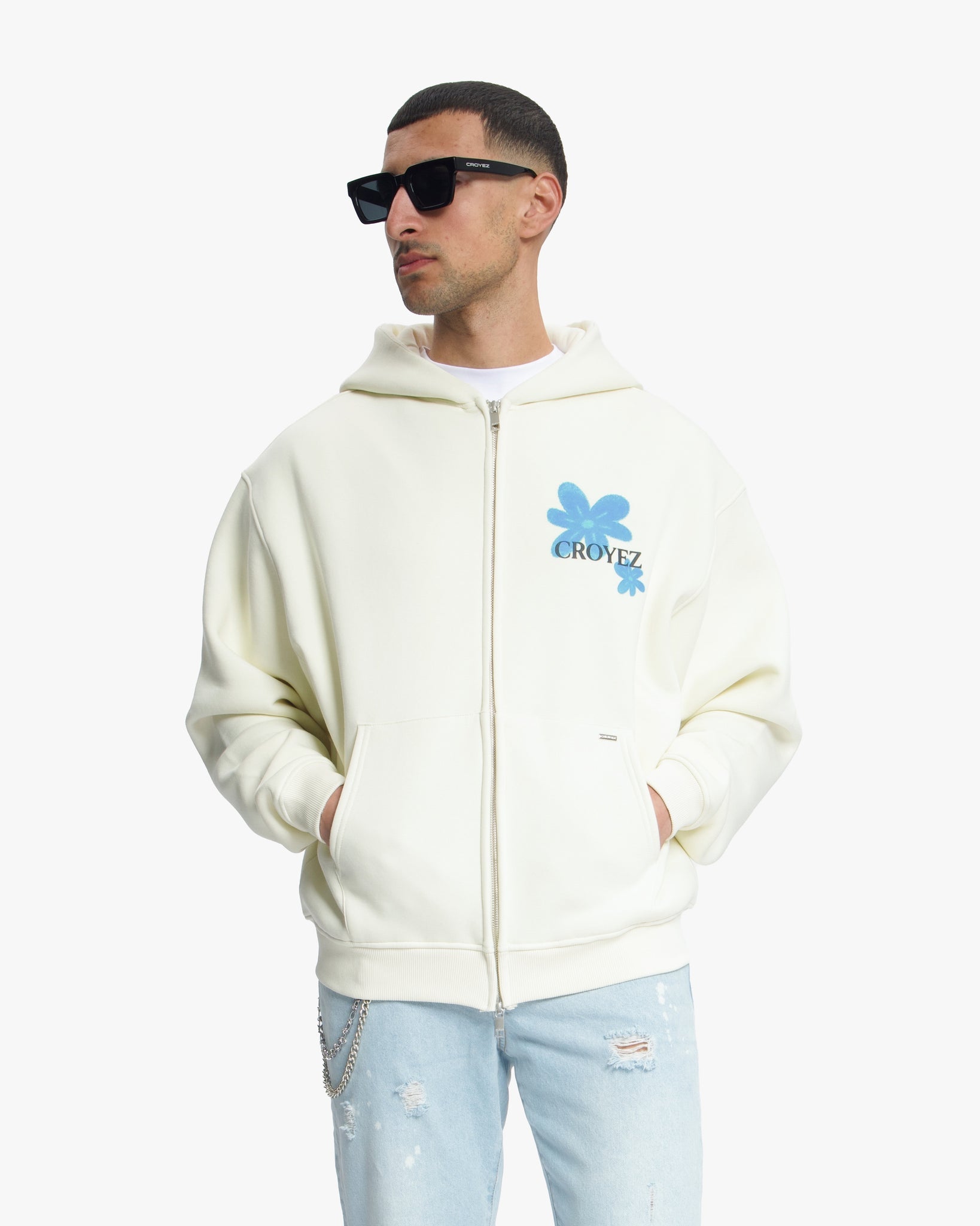 Croyez Botanique Zip Hoodie | Gebroken wit/Tiffany Blue
