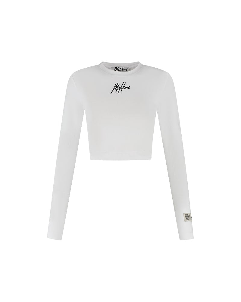 Malelions Women Longsleeve Crop Top | White