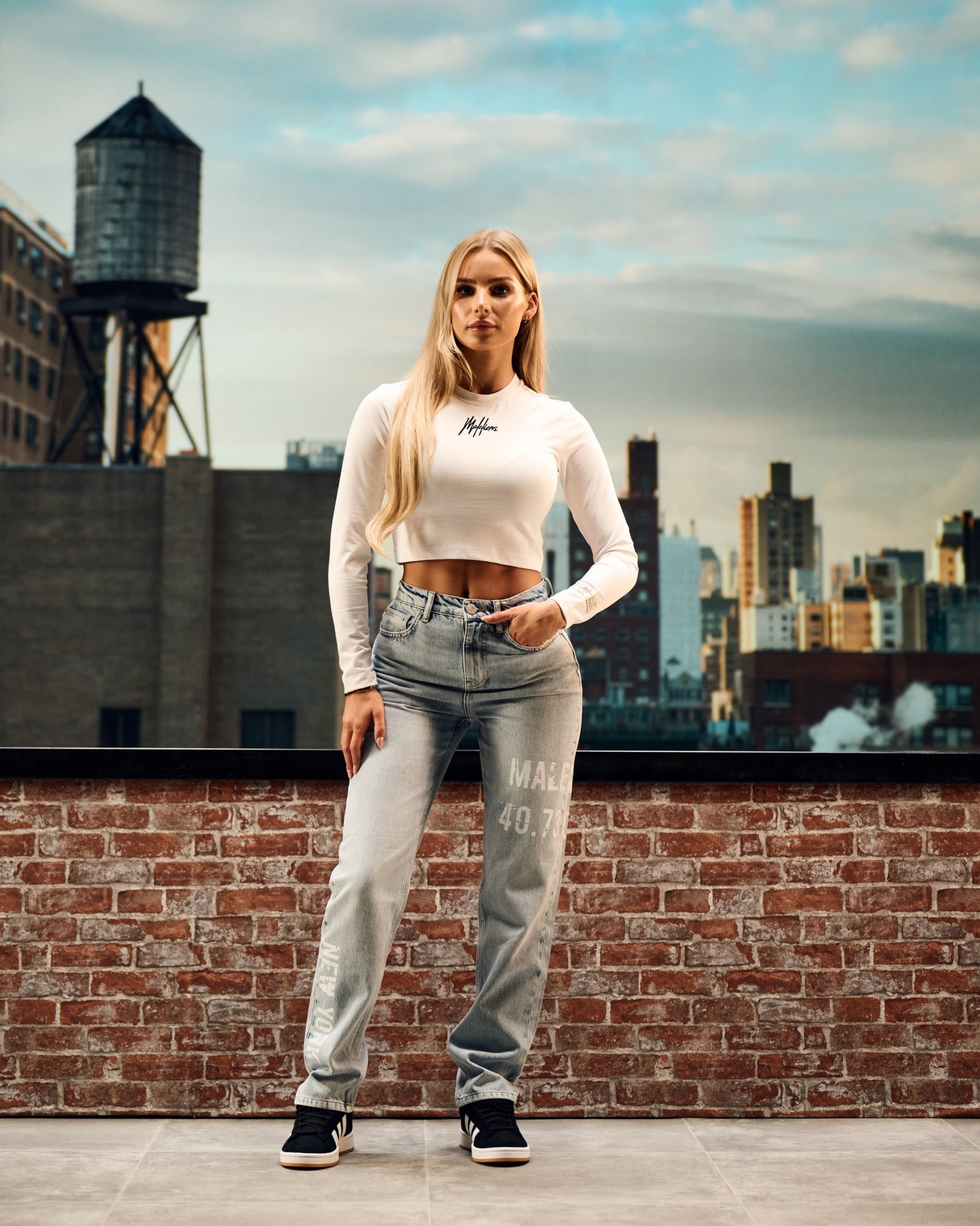 Malelions Women Longsleeve Crop Top | White