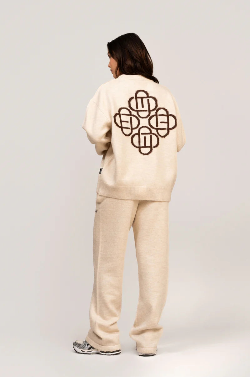 Flauschige Strickhose mit gerader Passform, gebrochenes Weiß