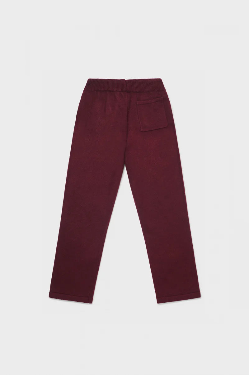 FLUFFY KNIT STRAIGHT FIT PANTS BURGUNDY
