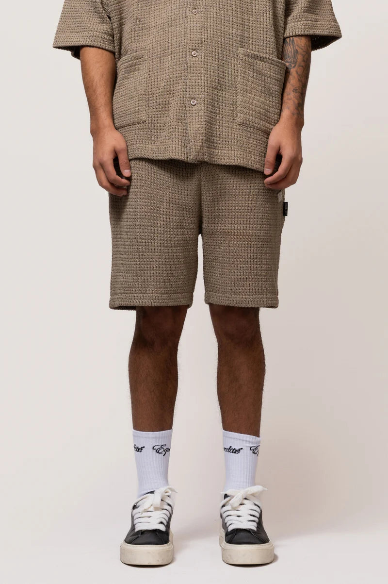 LYRA KNITTED CROCHED SHORTS TAUPE