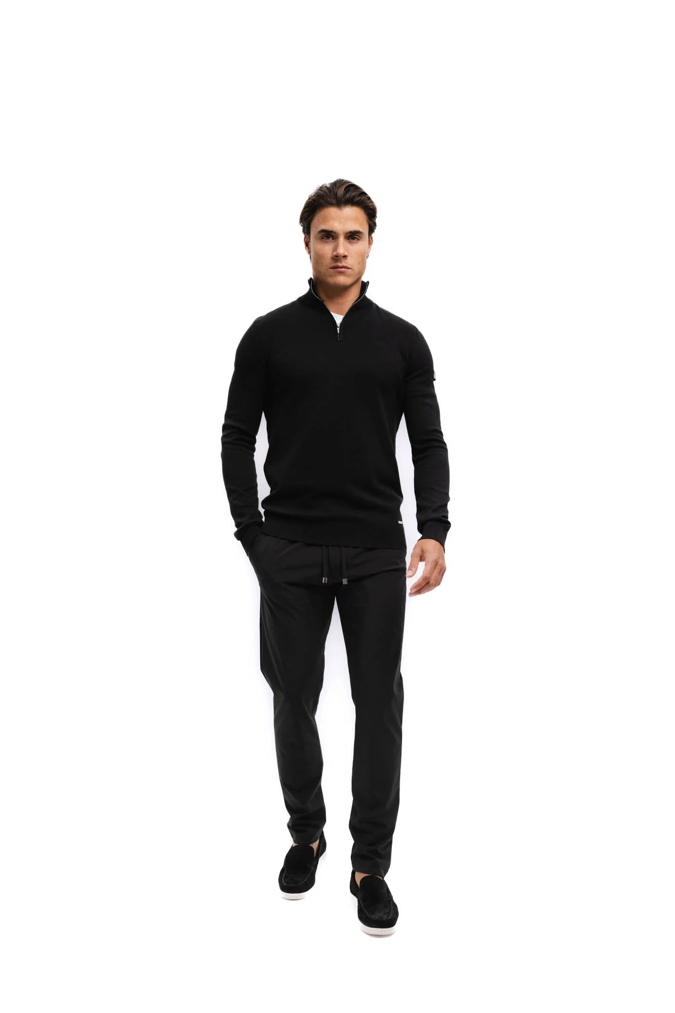 Malelions Men Knitted Quarter Zip | Black
