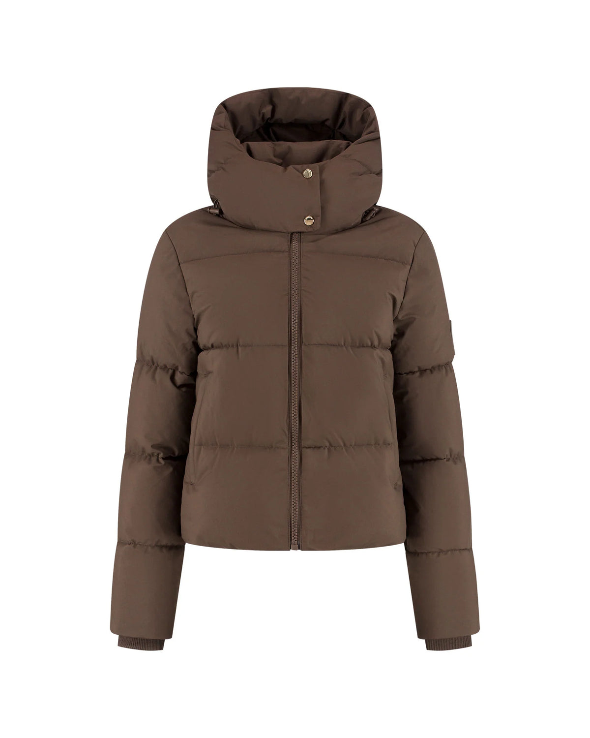 Malelions Women Emblem Puffer Jacket in Dark Brown