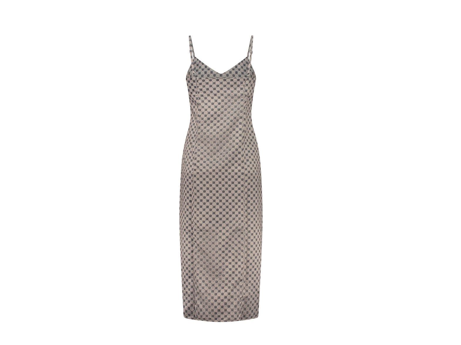 MALELIONS DAMEN-MONOGRAMM-SLIP-KLEID – Taupe/Braun