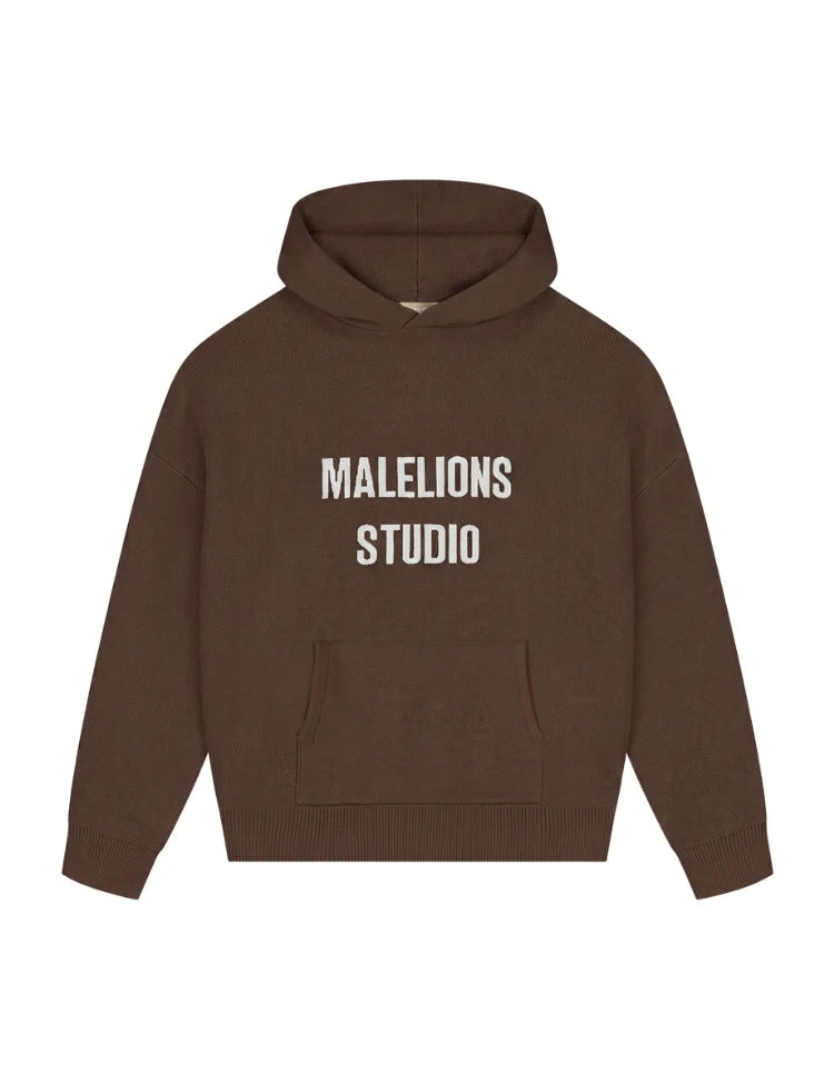 Malelions Women Heavy Knitted Hoodie - Dark Brown