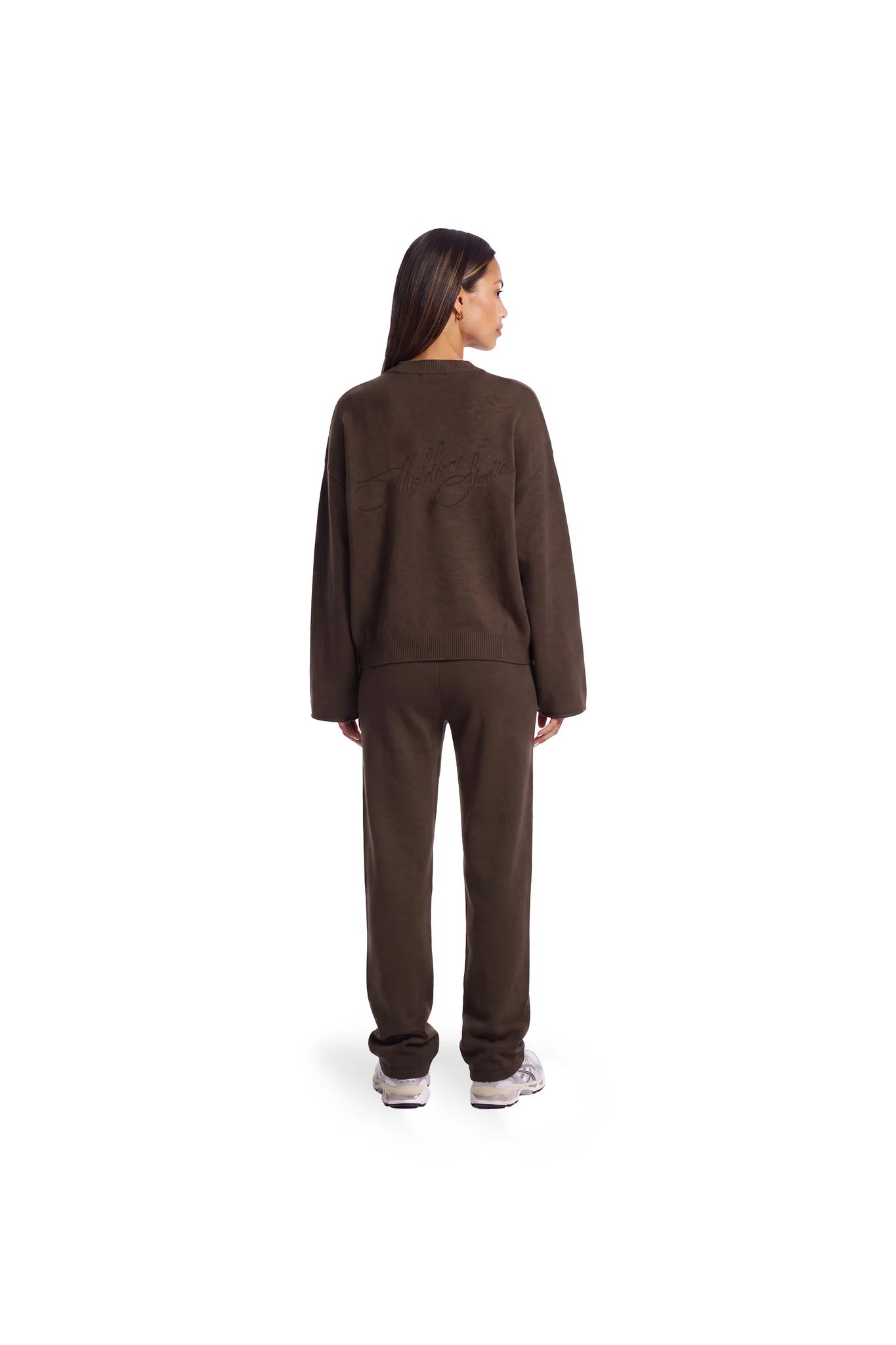Malelions women oversized knitted Pants - dark brown