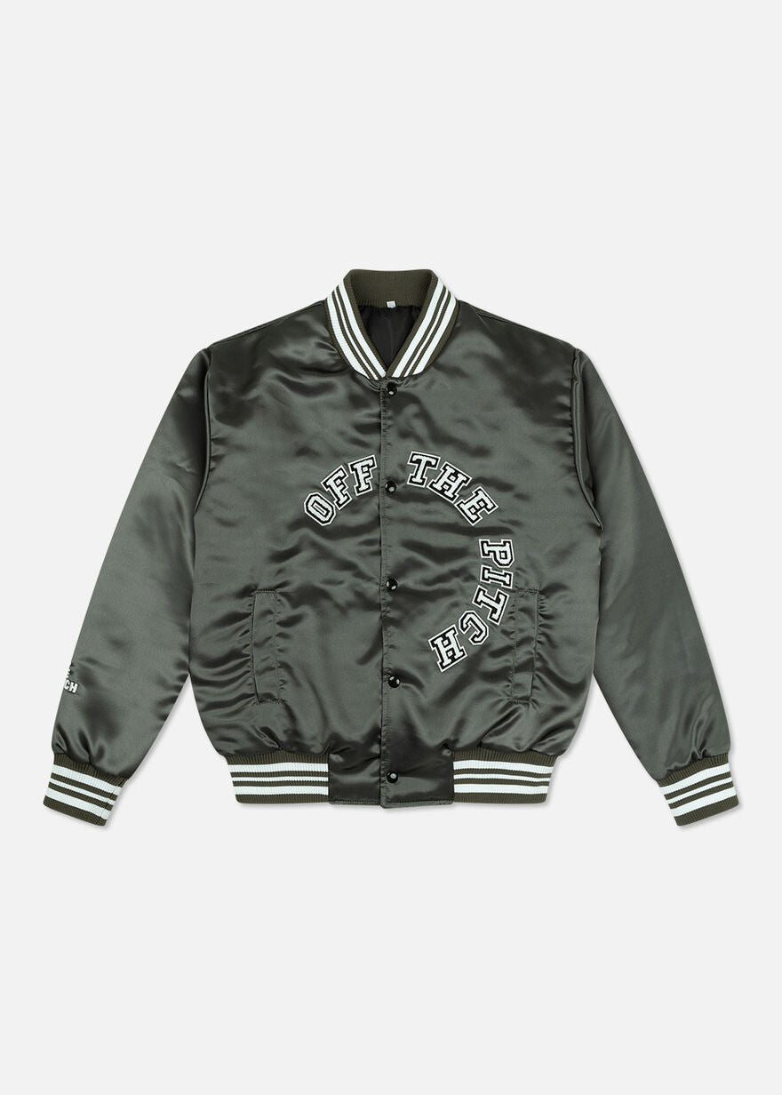 OFF THE PITCH SATIN VARSITY JACKET POLYESTER – 854 tarmac brown