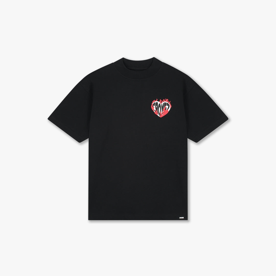 Croyez Heart On Fire T-shirt | Vintage Zwart