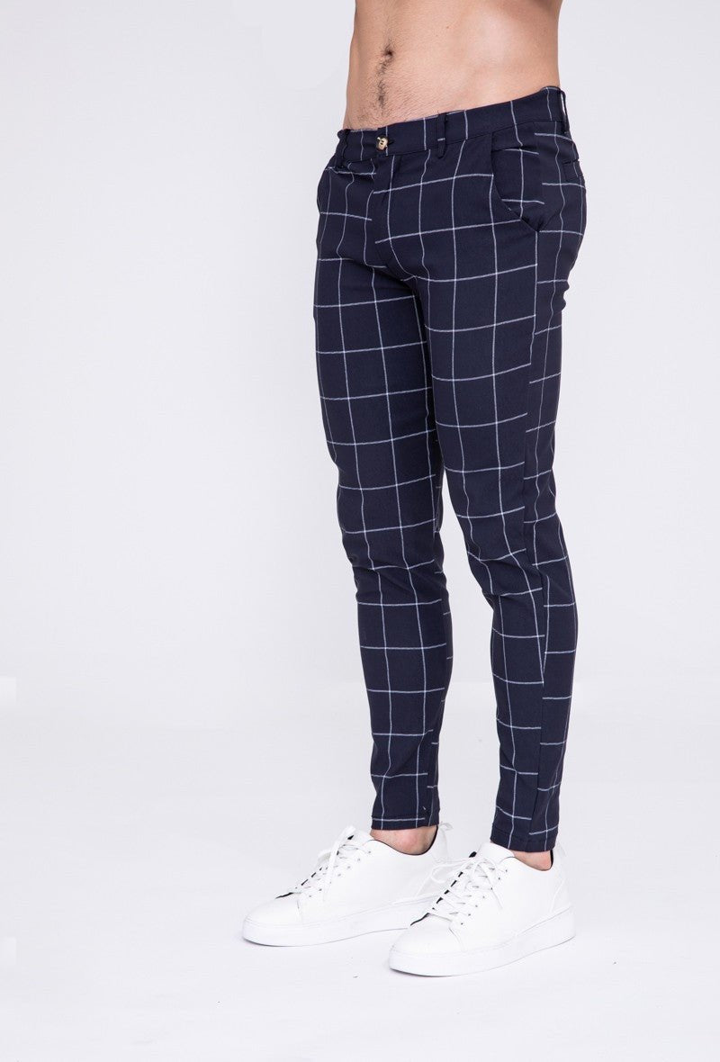 Chino broek - geblokt donker blauw