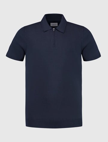 PURE PATH HALFZIP KNITWEAR POLO NAVY - Gebreide herenpolo met rits