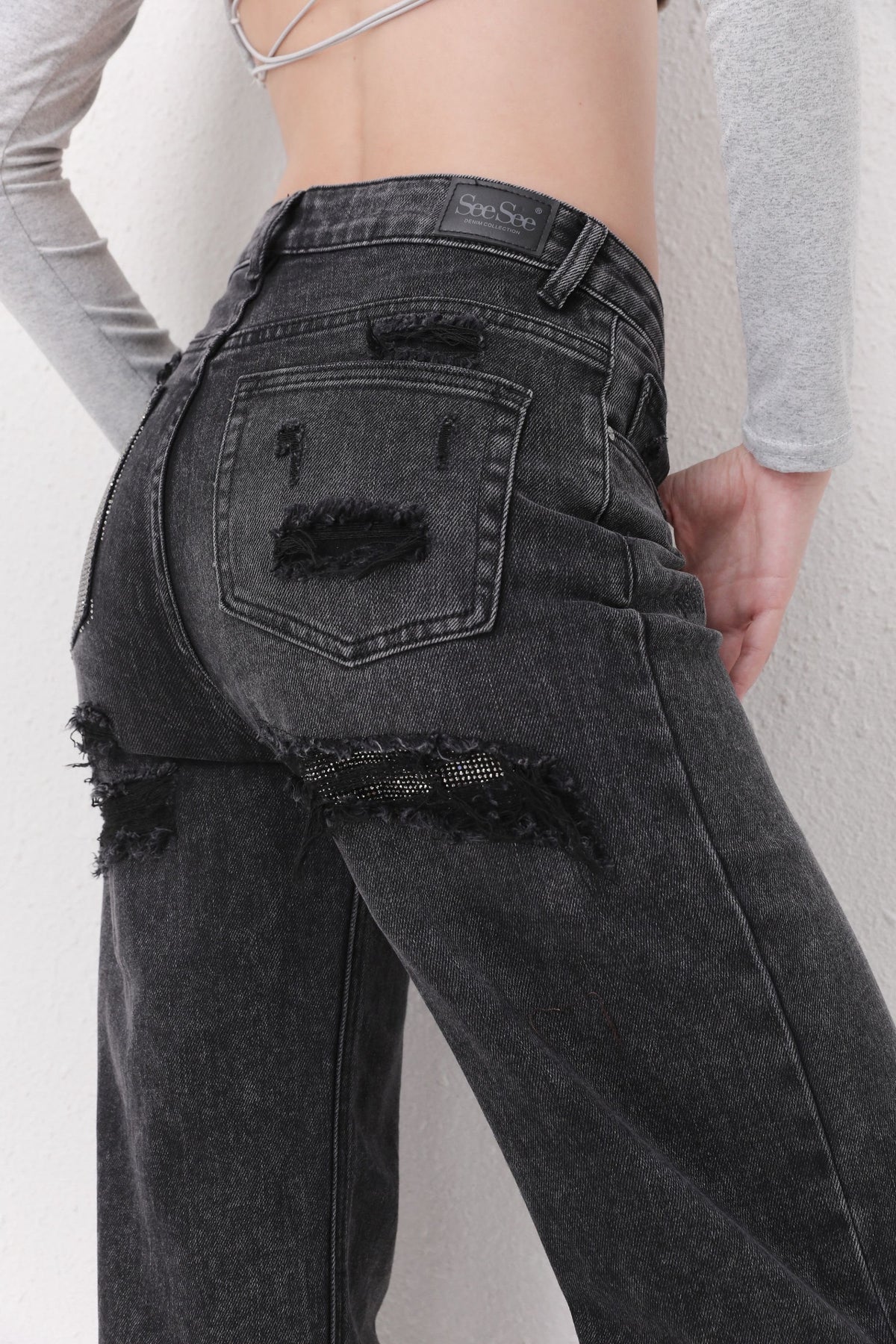 See See - Distressed Jeans - Black - A3296-B