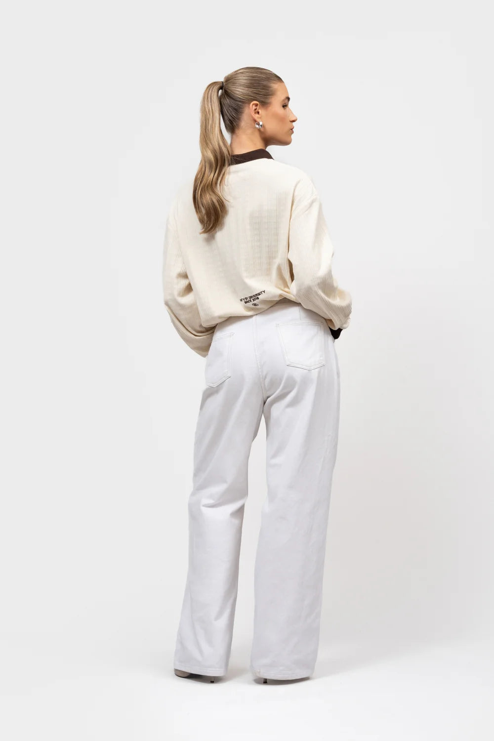 ASH GEBREIDE LONGSLEEVE POLO OFF-WHITE & BRUIN