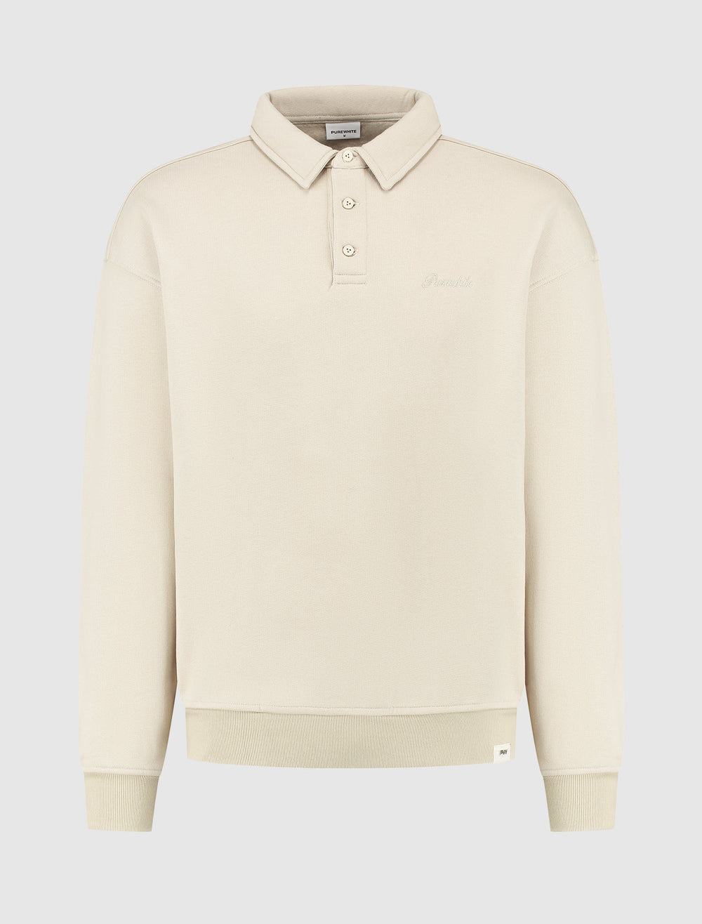 PURE WHITE 23030315 - Herenpolo met lange mouwen