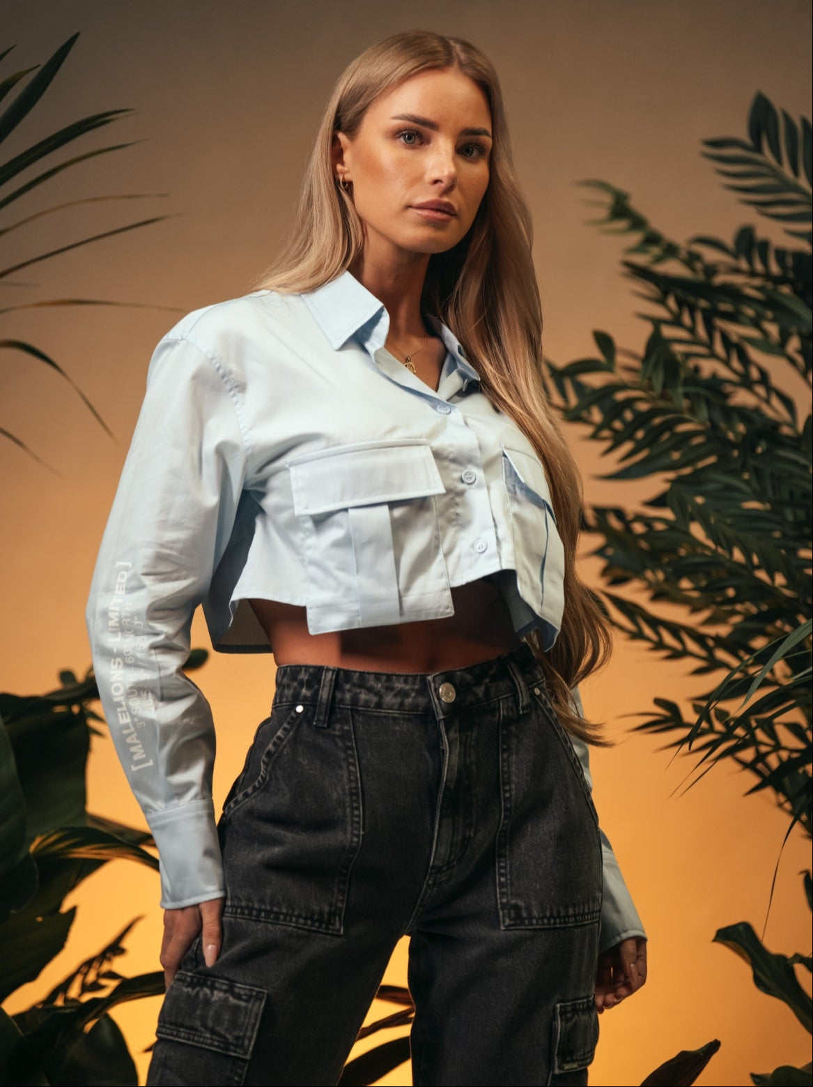 Malelions Women Cropped Button-Up Shirt | Light Blue