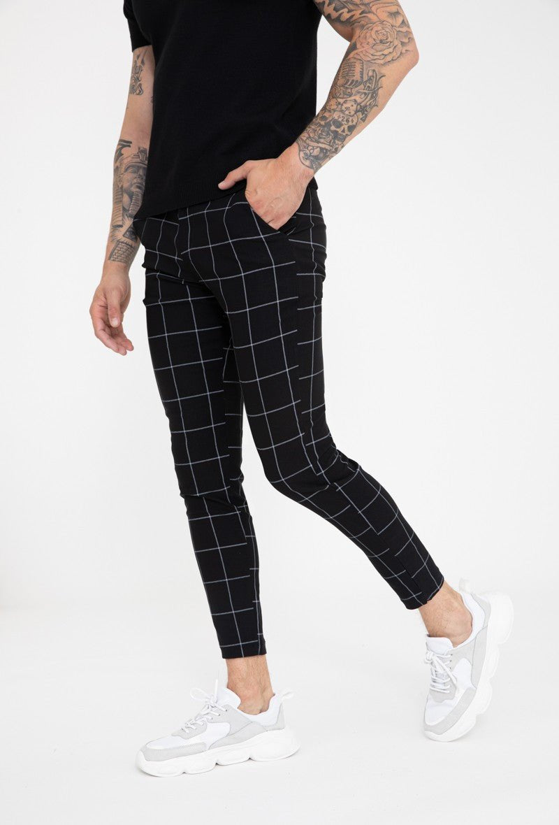 Chino broek - geblokt zwart