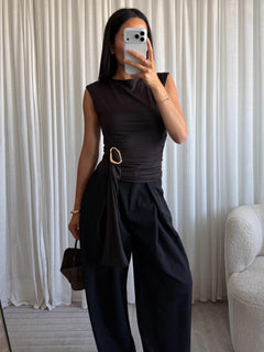 Eight paris - BUCKLE WRAP TOP - BRUIN - Overslagtop met gespdetail