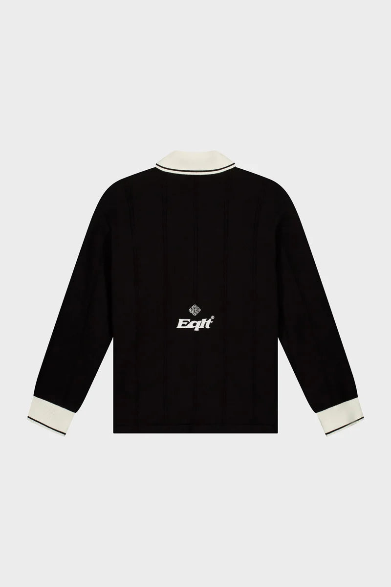 GEBREIDE JERSEY POLO MET LANGE MOUWEN ZWART