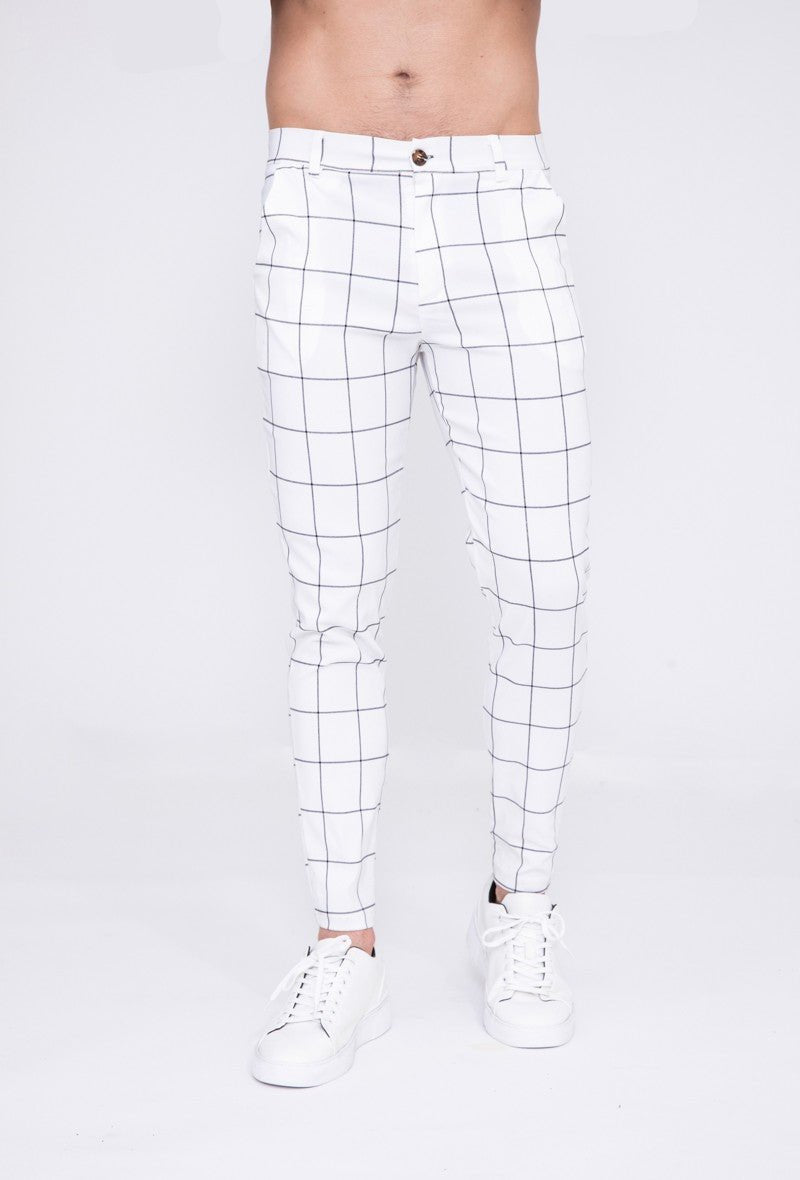 Chino broek - geblokt wit