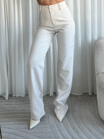 MILLION - Perfect Pantalon - TALL Crème - Lange nette broek met rechte pijpen